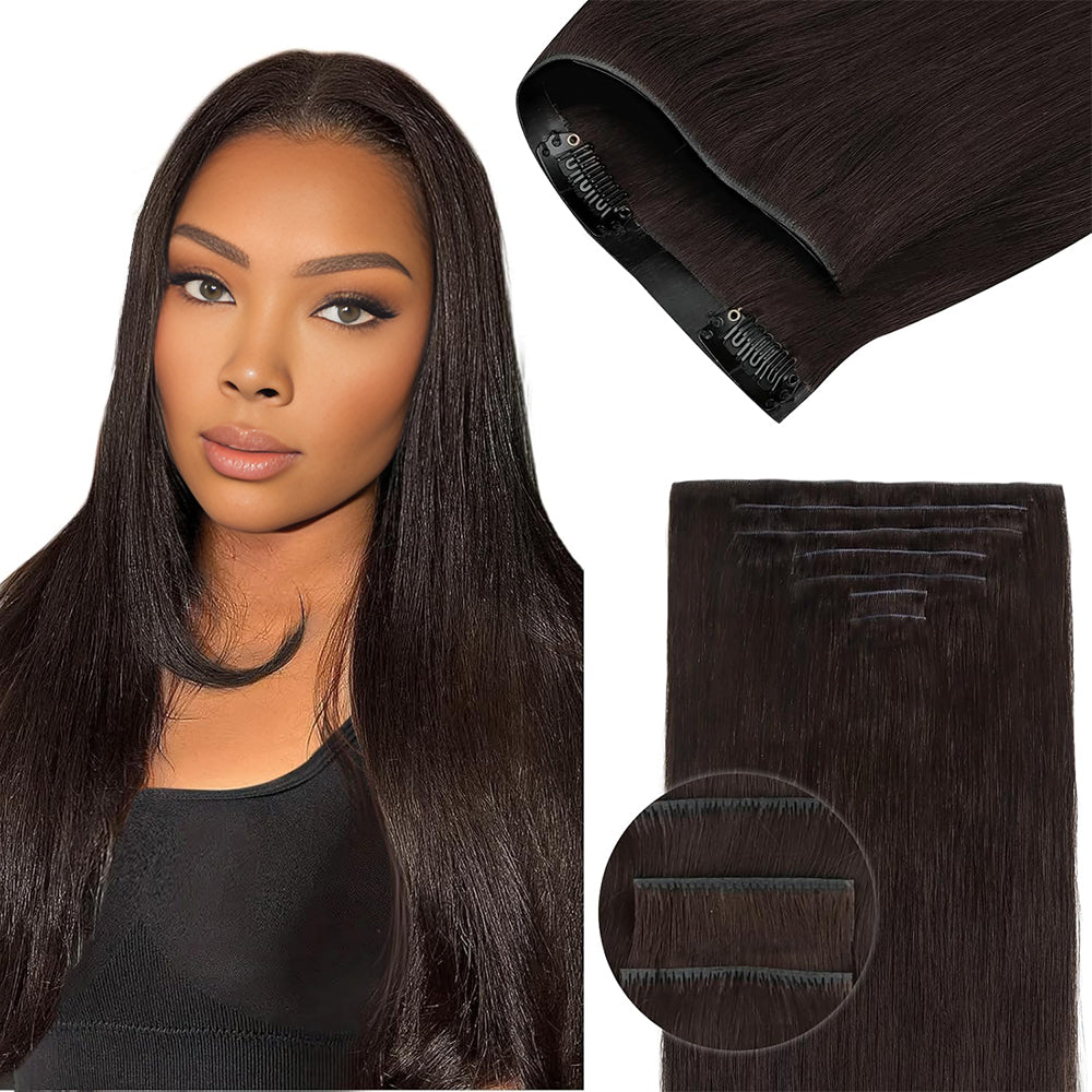 Lashey Invisi Edge Seamless Clip in Hair Extensions Silky Straight #2 Dark Brown Real Human Hair