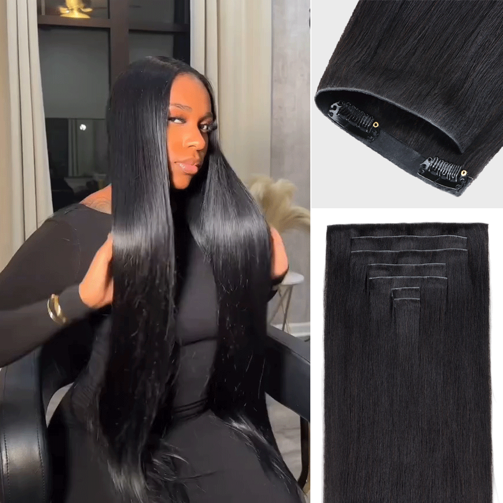 Lashey Invisi Edge Seamless Clip in Hair Extensions Yaki Straight Real Human Hair