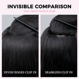 Lashey Invisi Edge Seamless Clip in Hair Extensions Yaki Straight #1 Jet Black Real Human Hair