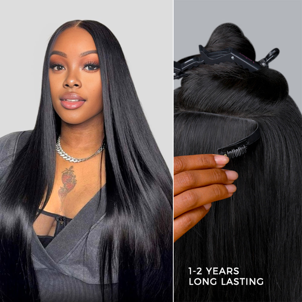 Lashey Invisi Edge Seamless Clip in Hair Extensions Silky Straight Real Human Hair