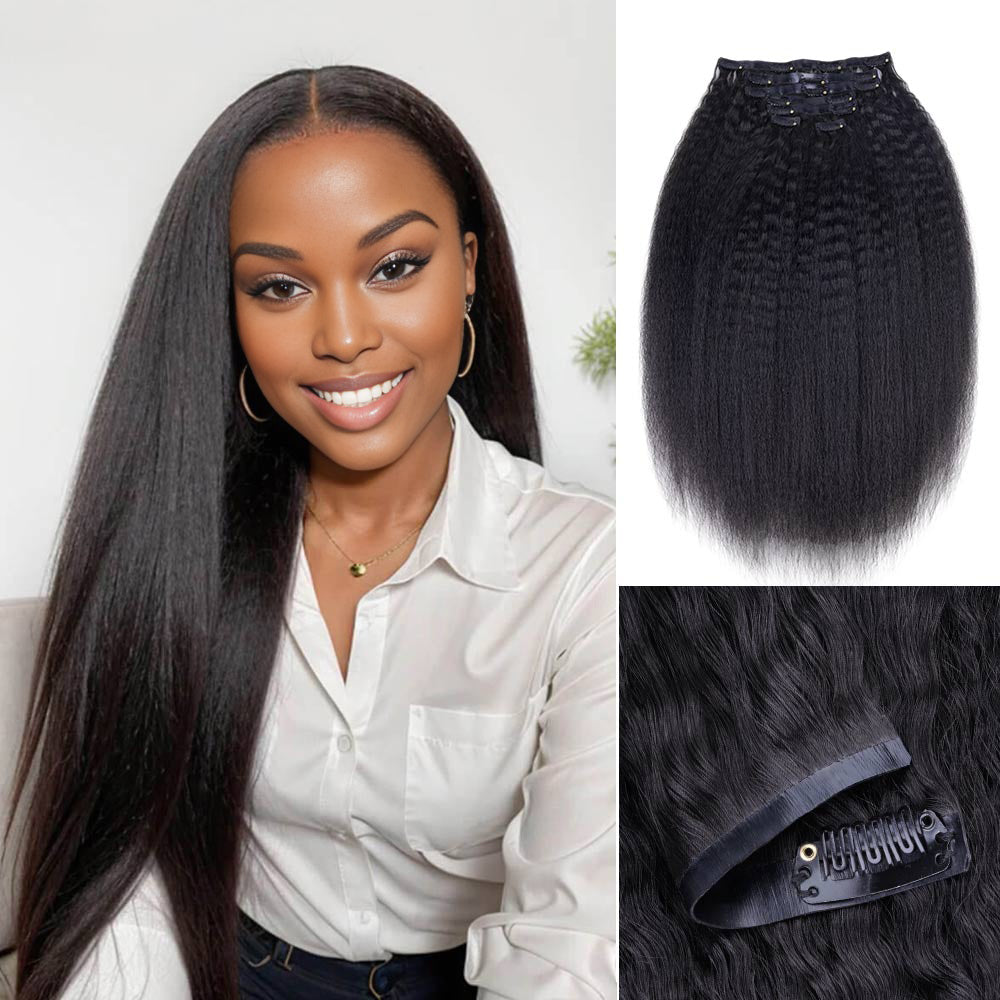 Lashey Seamless Clip in Hair Extensions Super Flat Kinky Straight Real Human Hair