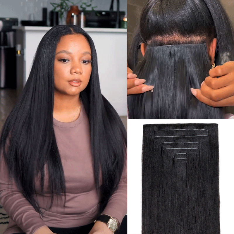 Lashey Invisible Edge Clip in Yaki Straight Hair Extensions