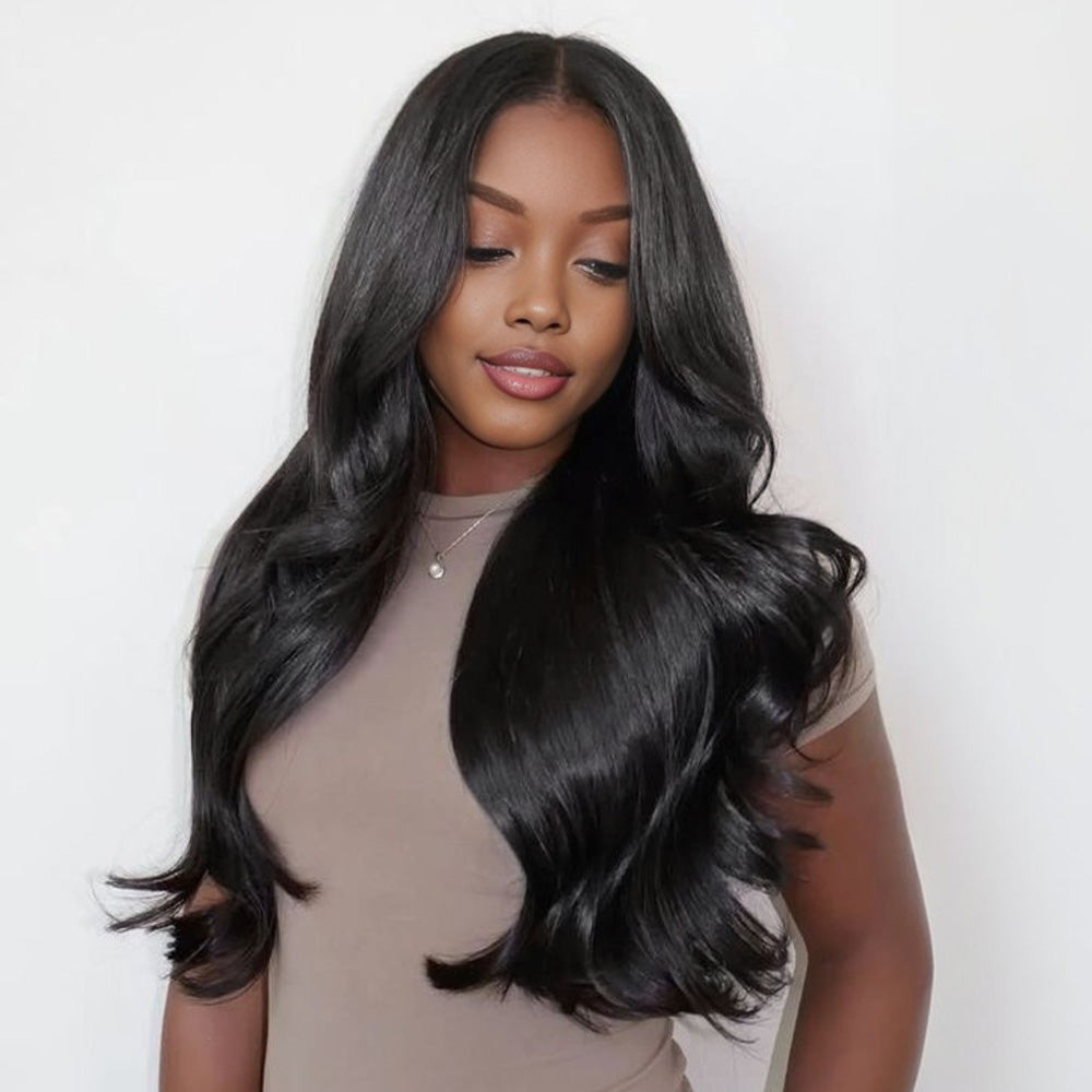 Lashey Upgraded Seamless Clip in Hair Extensions Super Flat Body Wave Human Hair