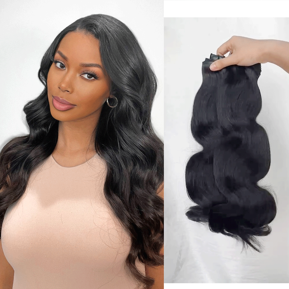 Lashey Upgraded Seamless Clip in Hair Extensions Super Flat Body Wave Human Hair