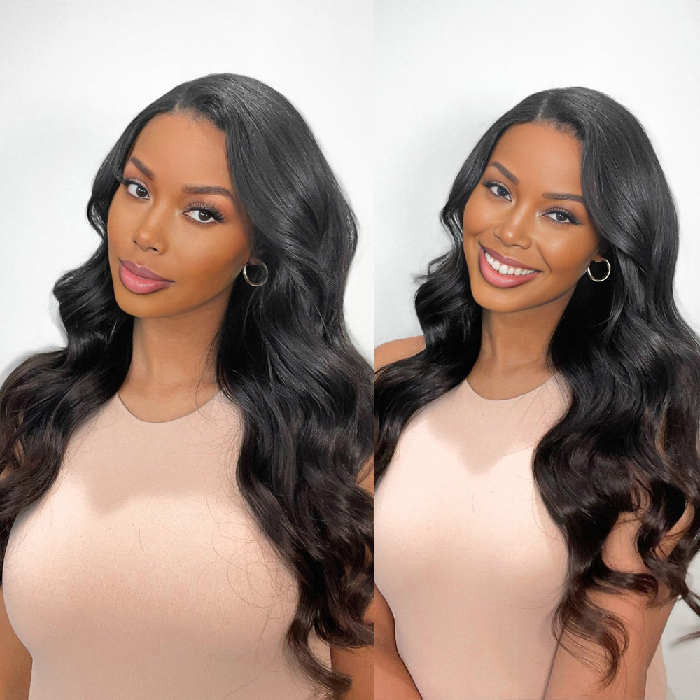 Lashey Upgraded Seamless Clip in Hair Extensions Super Flat Body Wave Human Hair