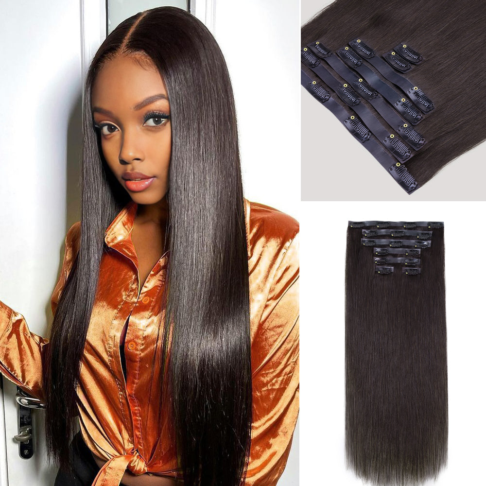 Lashey Seamless Clip in Hair Extensions Super Flat Silky Straight #2 Dark Brown Real Human Hair