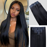 Lashey Seamless Clip in Hair Extensions Super Flat Silky Straight #1 Jet Black Real Human Hair