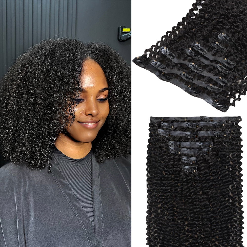 Lashey Upgraded Seamless Clip in Hair Extensions Kinky Curly Real Human Hair