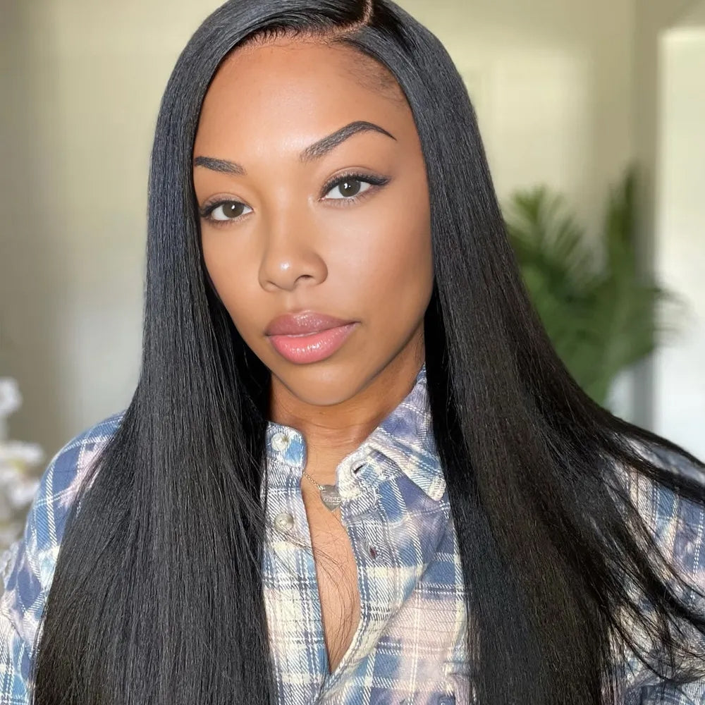 Lashey Seamless Clip in Hair Extensions Super Flat Yaki Straight Real Human Hair