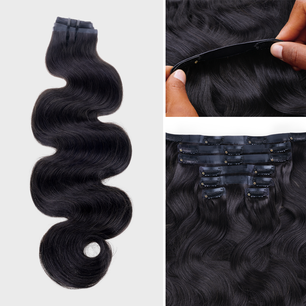 Lashey Seamless Clip in Hair Extensions Super Flat Body Wave Human Hair