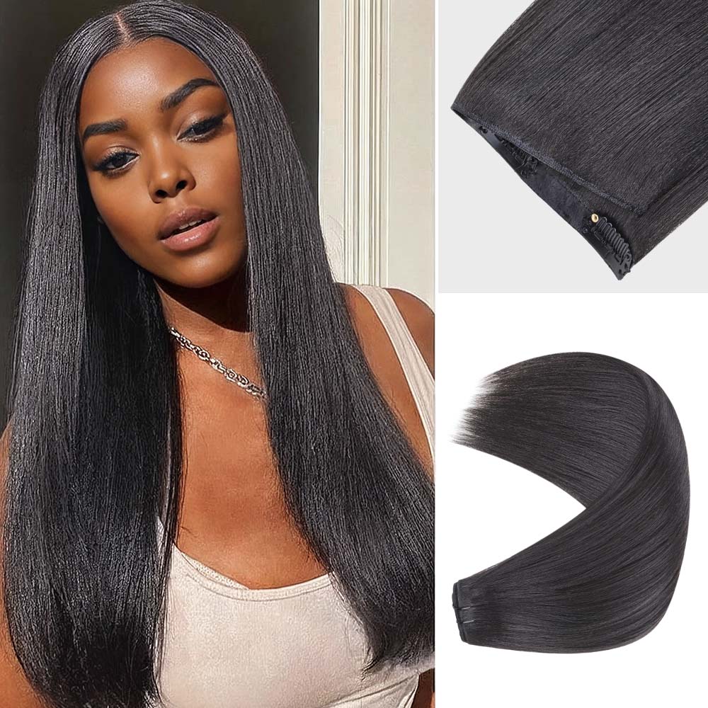 Lashey Genius Seamless Clip in Hair Extensions Yaki Straight Real Human Hair